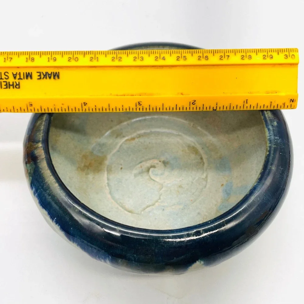 American Art Pottery Bowl Small Blue‎ Drip Glaze Stoneware 5.25in Catchall Dish